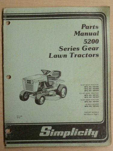Simplicity parts manual - parts, 5200