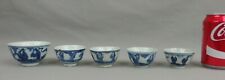 Antique 5 Chinese Blue & White Porcelain Cups W Figures C1900