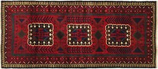 Afghan Baloutches Baluch Tapis Noué à la Main 110x200 Rouge Géométrique Laine