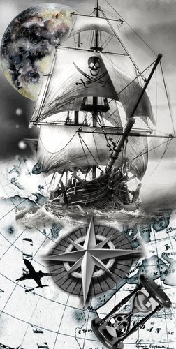 Plaque metal bateau pirate - en,
