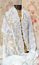 ANCIENNE ÉTOLE en DENTELLE de CHANTILLY BLANCHE XIXe, de 2,80m/ 43 cm