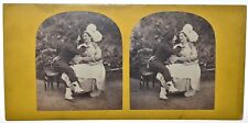 Photographie albuminé stéréoscopique, Scène de genre, Polichinelle et Bécassine?