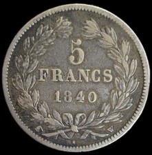 5 Francs Louis-philippe 1er 1840 W Lille Type Cornue