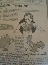  PATRON ORIGINAL  POUR LA POUPEE " BAMBINO UN JOLI BAVOIR  AVRIL 1934