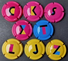 Lot 8 CAPSULES générique ALPHABET LETTRE Fond NOIR - PLAQUE DE MUSELET CHAMPAGNE