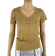 NUNA LIE Femme Haut Métallique Doré À Col En V Taille S