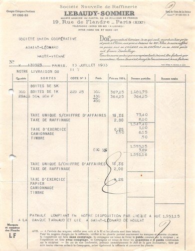 1933 facture lebaudy - facture,