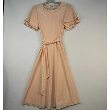 Pleated Dress Puff Pleated Sleeves And Matching Belt Peach Sz14