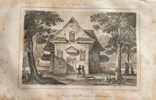 GRAVURE ETATS UNIS 1840  " PREMIER TEMPLE DES QUAKERS A PHILADELPHIE   "