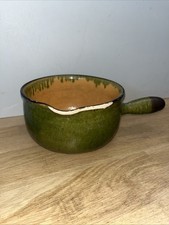 Ancien Caquelon En Terre Cuite Vernissée Vert Et Jaune Poterie Savoie?