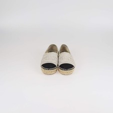 Chanel Off White/Black Canvas Espadrille CC Cap Toe Flats