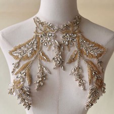 Miroir Paire De Feuilles En Strass Applique Broderie Diamantée Étincelante