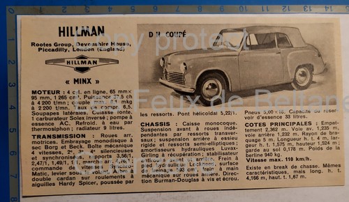 Hillman coupe minx - coupe, rootes