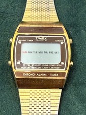 ANCIENNE MONTRE TIMEX CHRONOGRAPHE ALARM TIMER DIGITALE VINTAGE OR PLAQUÉ UHR