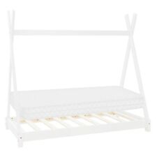 Lit d'enfant Tipi + matelas lit style scandinave en bois de pin blanc 80x160 cm