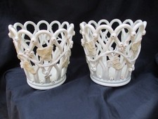 Paire de cache pots FAÏENCE. LANGEAIS fin XIX. CHARLES DE BOISSIMON.Décor lièrre