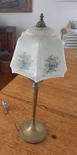 Ancienne lampe pâte de verre fleurie, cuivre/laiton