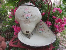 Amazing Rare French Enamelware Enameled Wall FOUNTAIN LAVABO with Pink ROSES cir