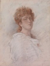 Tableau dessin pastel SYMBOLISTE portrait jeune femme symbolisme Lévy-Dhurmer 