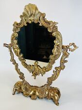 Ancien Miroir de table psyché pivotant style baroque, années 50 - En bronze doré