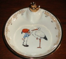 Assiette à bouillie ancienne en porcelaine de Couleuvre