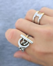 Bague chaîne d'ancre en argent 925 Croisette ring Bague à maillons fermoir T 