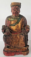 Ancienne statuette en bois, polychrome, dignitaire d'Asie, Vietnam, Chine.