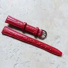 BRACELET de MONTRE en CUIR VERITABLE ROUGE GRAIN REQUIN 14mm NEUF