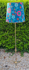 ANCIEN LAMPADAIRE ABAT JOUR VINTAGE PIED EN FER DORE FONCTIONNE