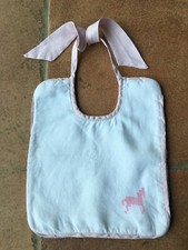 Hermès bébé - Bavoir en lin et coton blanc avec cheval rose brodé