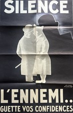 AFFICHE L’ENNEMI ÉCOUTE 1940 FRANÇAIS FRANCE POILU ALLEMAND WWII WW2