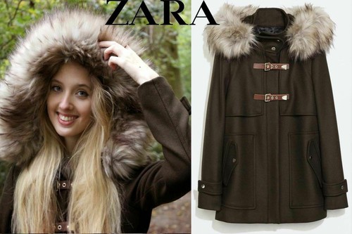 Zara duffle coat with fur - with, hood