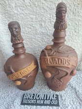 2 Ancienne cruches carafe bouteille carafe céramique grès Calvados tête personne