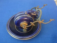 V48 Rare Encrier Porcelaine Escargot Siphoide Metal marque TH TBE ! Ancien XIXe