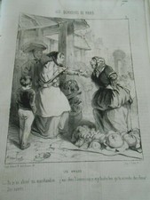 Caricature 1844 - Les Quartiers de Paris Les Halles Tu m'as abimé marchandise