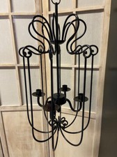 Ancien Lustre Plafonnier Lanterne Porte-Bougies Fer Forgé Art Populaire Déco
