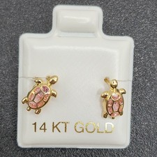 14K Yellow Gold Pink CZ Turtle