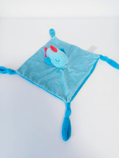 Doudou Plat/Mouchoir Carré Poisson Rayé Bleu Rouge Noeuds  -  Marque Carré Blanc