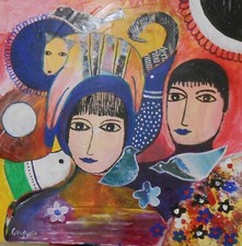 Tableau peinture acrylique sur toile "Chez moi"