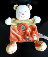 * DOUDOU PLAT NICOTOY KIABI OURS orange jaune rayé poche 2 train BA BLANC NEUF*