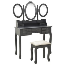 Coiffeuse et Tabouret et Miroir Pliable en 3 Gris Maquillage Cosmétique vidaXL