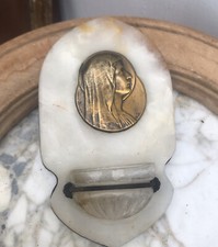 Holy Water Font 6” Marble Onyx Gilt Gold ￼brass White Lourdes Mary Virgin Wall