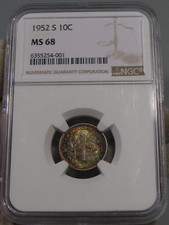 Superbe Pièce De Monnaie En Argent Roosevelt 1952-S Arc-En-Ciel NGC MS68. #11