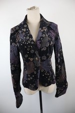 SISLEY Veste Blazer Femme Taille 44 Veste Vintage Coton Floral Velours