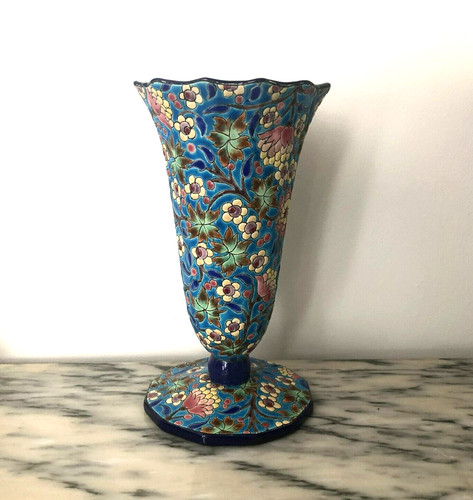 Ancien vase cornet émaux - cornet, en