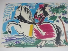 ART XXe PICASSO PHOTOLITHO LA CAVALIERE 1961 57x45 cm Cercle d'Art Imp.du Lion