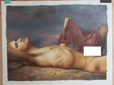 tableau peinture érotique huile sur toile homme nu intégrale / gay male painting