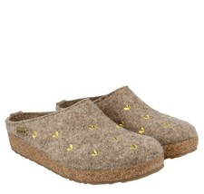 HAFLINGER CUORICINI OR BEIGE CHAUSSONS COEURS OR PURE LAINE SABOT