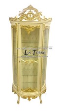 Vitrine Bombé Armoire en Verre Ivoire et Or Luigi XV Baroque Faux Swarovski