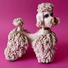 Figurine caniche Spaghetti vintage porcelaine rose 50s 60s kitsch H 10 cm